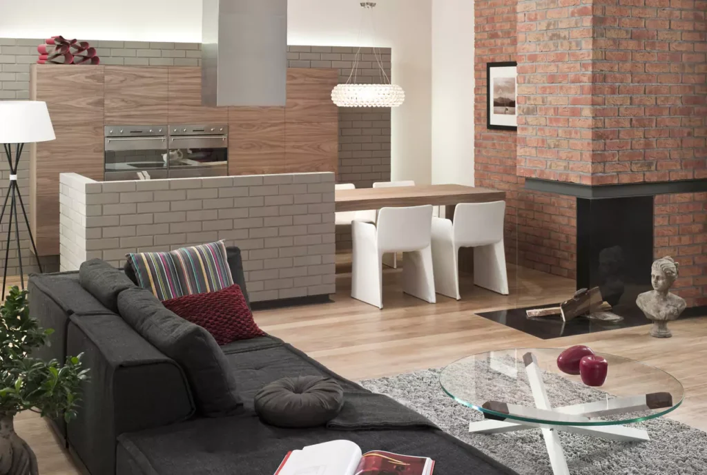 Cărămidă klinker Faro în living luminos